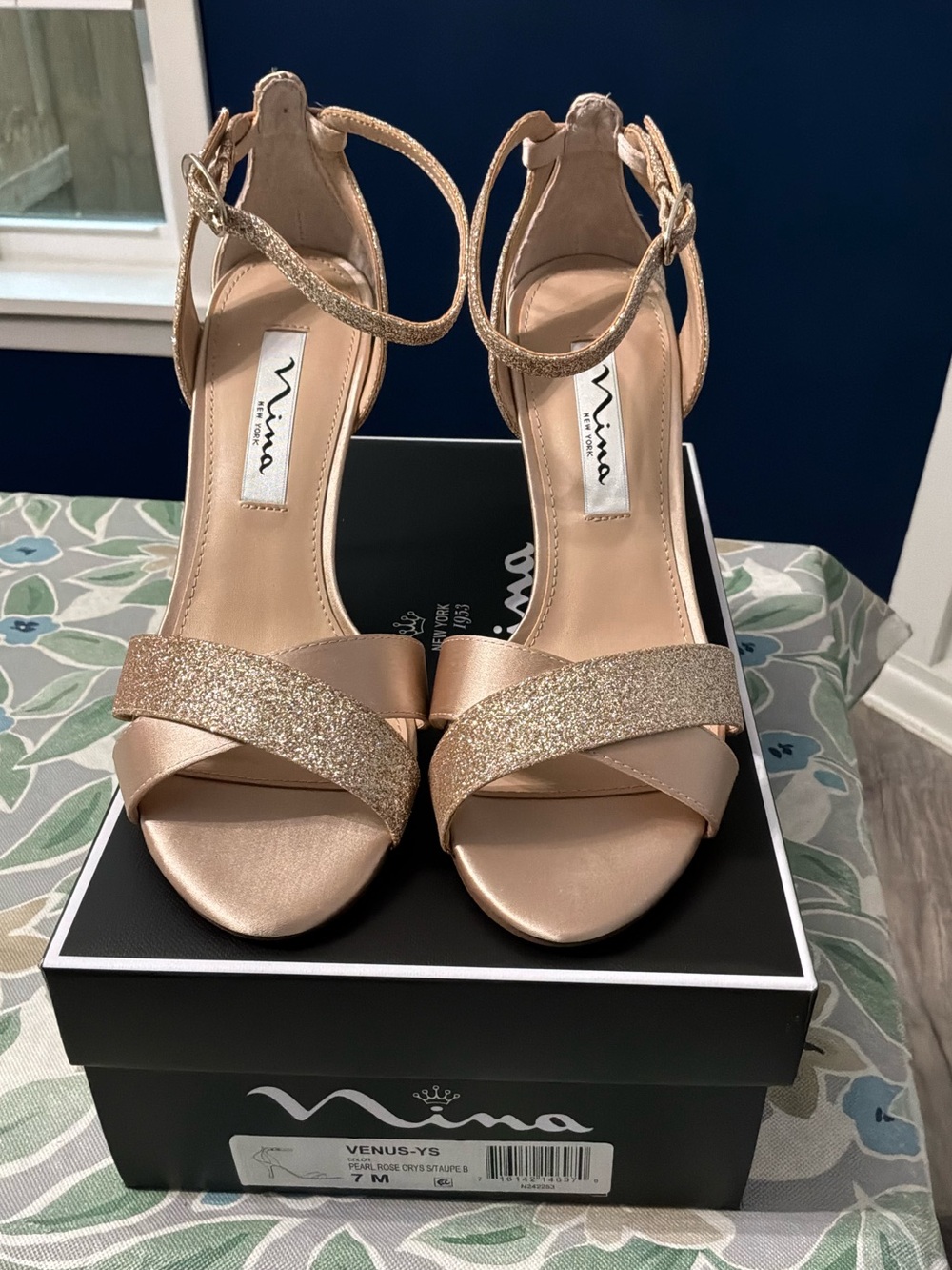 Nina Glitter Strap Sandals in Rose Gold